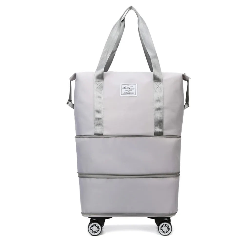 Oxford Cloth Gym Bag with Wheels Sport Dry-Wet Separation Collapsible Travel Tote Bag Expandable Large Capacity