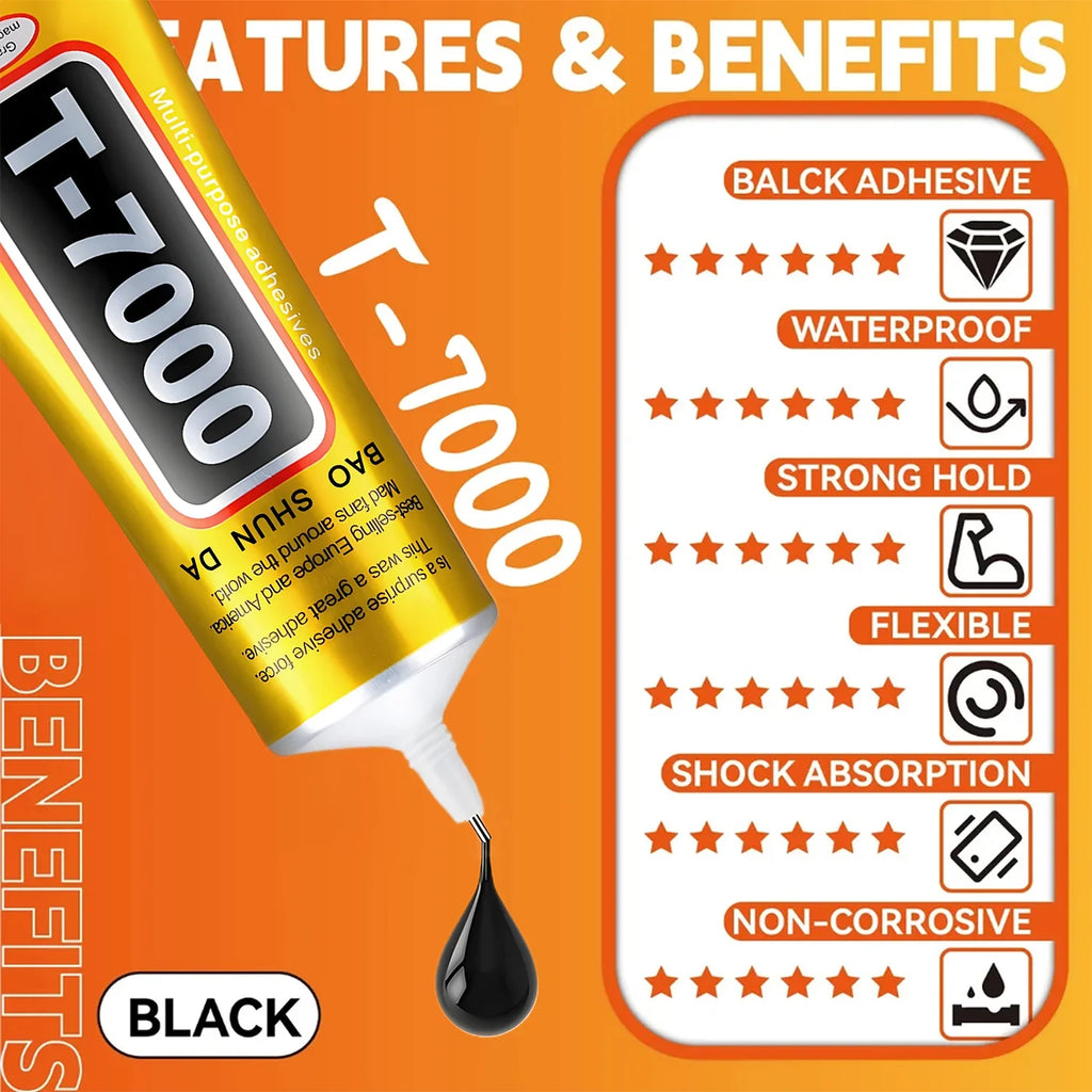 T7000 black (adhesive for jewels and mobile phones in 15 g, 25 g, 50 g, and 110 g)-Waterproof and highly durable resin adhesive