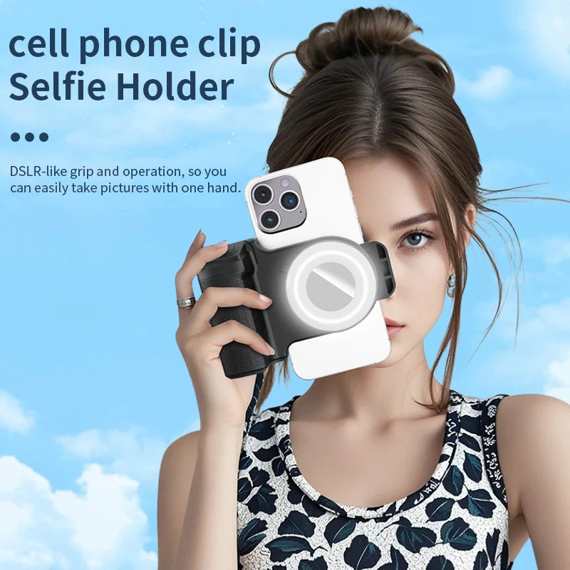 3-in-1 Magnetic Ring Light & Phone Stand, Adjustable Brightness Selfie Grip, Strong Magnet Finger Holder for Streaming, Vlogging
