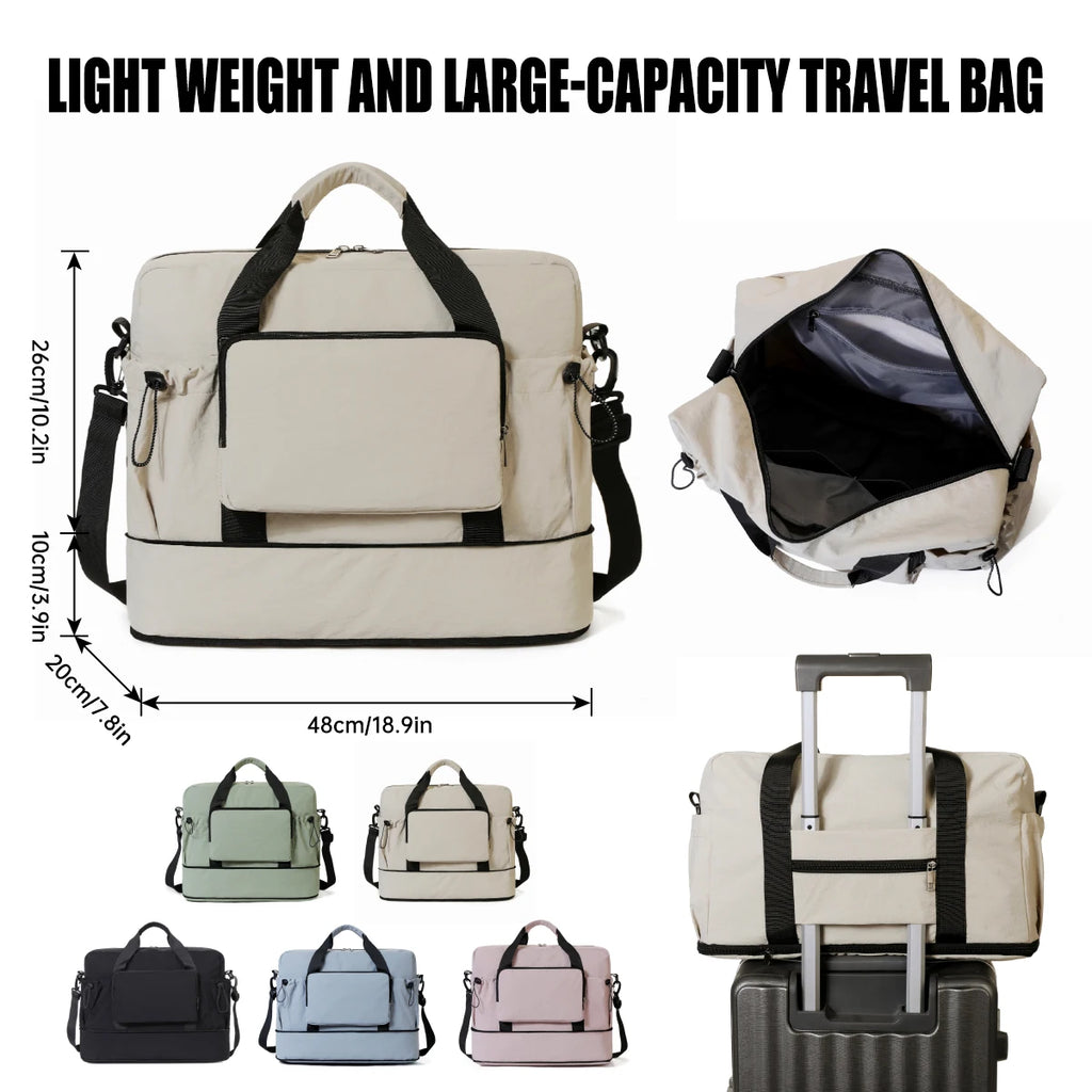 Travel Bag with Large Capacity for Short-Distance Travel, Storage Luggage Bag, Portable Lightweight Crossbody Sports and Fitness Bag for Women, Expandable and Can Be Attached to a Trolley Case