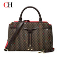 CH Women's Embossed Top Handle Handbag Elegant Bow Detail Shoulder Crossbody Bag Large Capacity Commuter Office Tote Purse