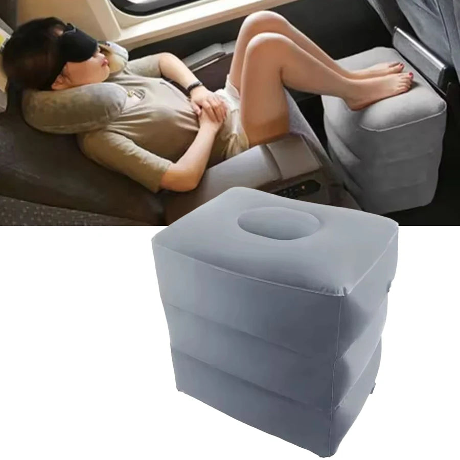 Inflatable Sleeping Foot Rest Pillow for Air Travel, PVC Adjustable 3-Layer Flight Footstool Cushion for Car Office