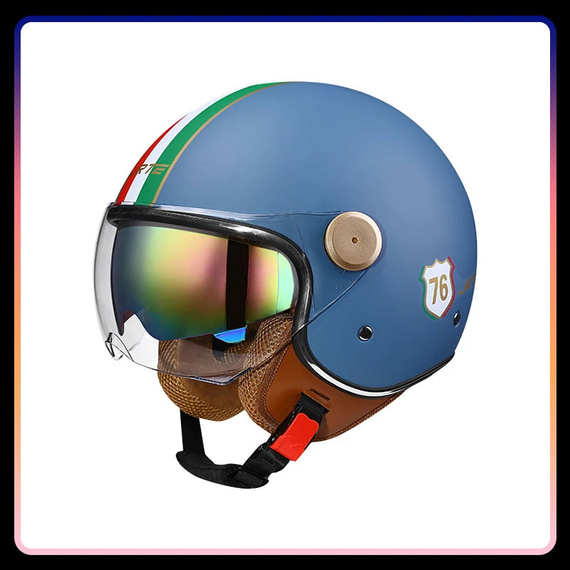 Men's Open Face Motorcycle Helmets Daul Lens Women Vintage Retro 3/4 Open Half Helmet Moto Equipment Double Visor Jet Helm DOT