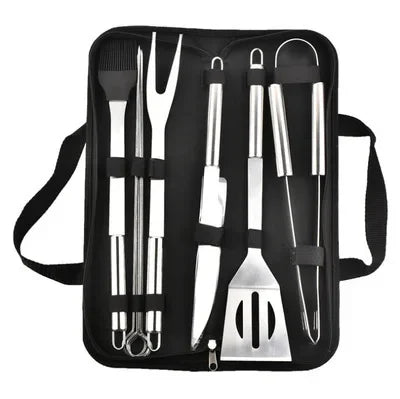 Stainless Steel Complete BBQ Tool Set Portable Storage Cloth Bag Grill Baking Accessories For Outdoor Barbecue Camping Cooking