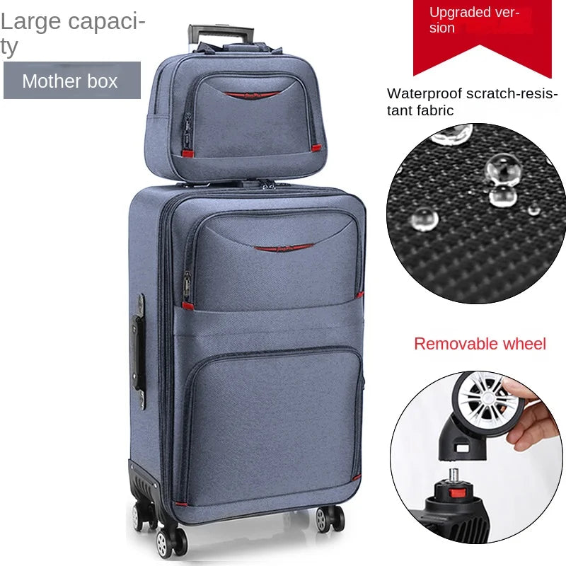 Large Capacity Suitcase with Combination Lock Luggage Travel Boardable Waterproof Oxford Fabric Trolley Case 28-Inch Oversized