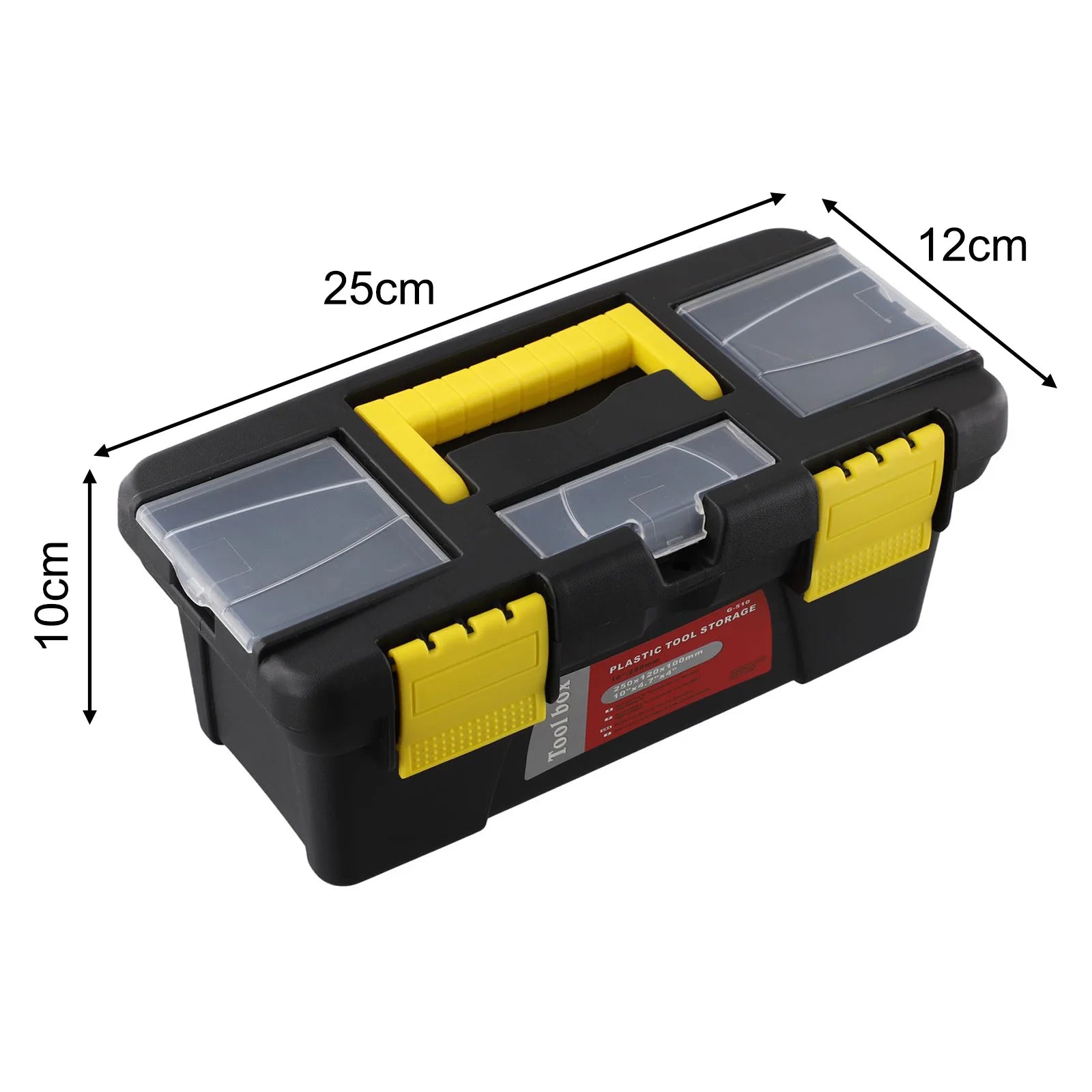 10-Inch Two-Layer Plastic Toolbox With Metal Hinges And 4 Latches For Tool Storage And Accessories Organization Black