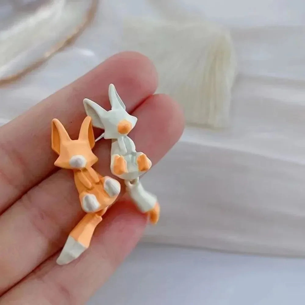1pair Creative Fashion Cute Cartoon Fox Shape Asymmetric Earrings Trend Personality Earrings Female Ornaments