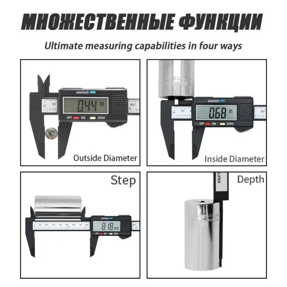 Digital Vernier Caliper 150mm Electronic Measuring Tool Carbon Fiber Ruler for Student Classroom Home Office Precision Gauge
