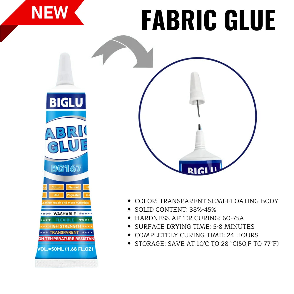 BIGLU Fabric Glue 50ml Leather Glue Adhesive Quick Dry Fabric Patching Glue Versatile Waterproof Fabric Adhesive for Cloth