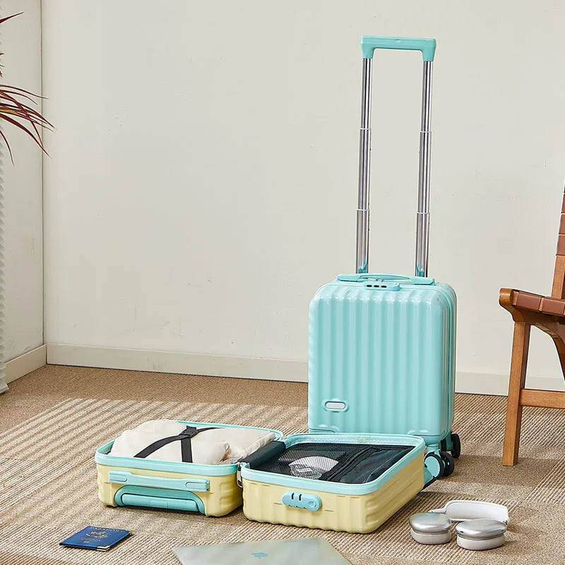 14 Inch Portable Luggage with 3 Extension Handles Carry-On Bag Lightweight Travel Suitcase with Cup And Phone Holder Suitcase