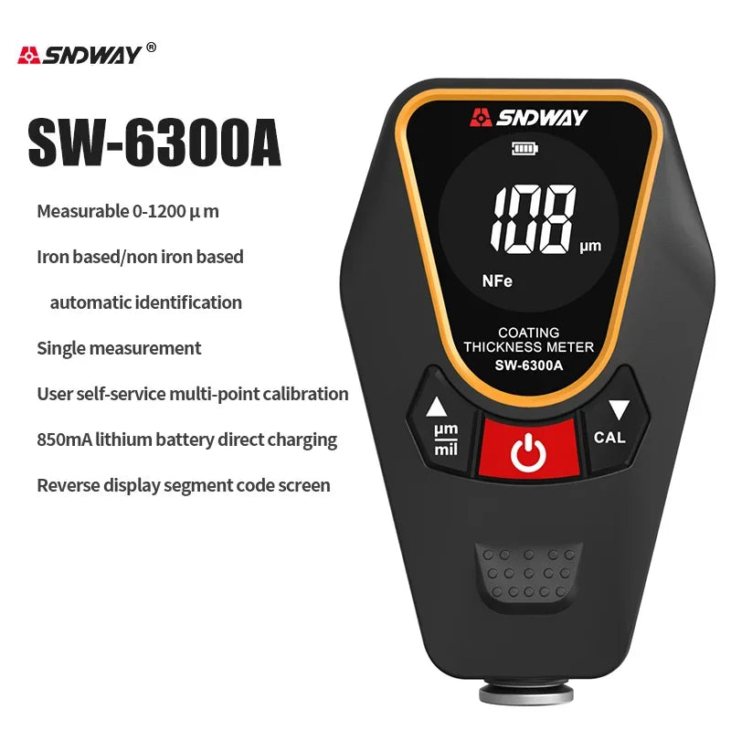 SNDWAY Coating Thickness Gauge For Cars SW-6310A 0.1um/0-1700 FE/NFE Paint Film Thickness Tester Coating Micro Meter Paint Tools
