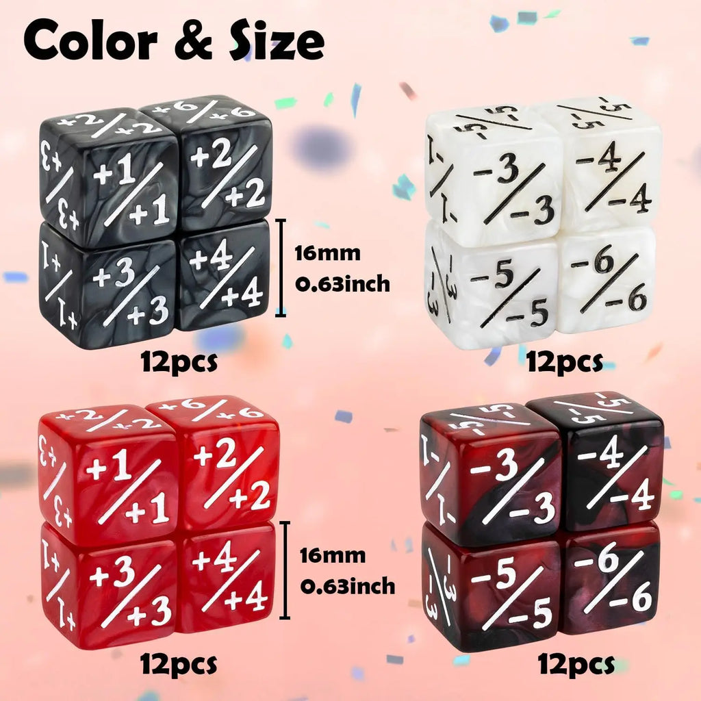 48 Pieces Magic Counter Dice Plus 1 MTG Counters Dice Set Marble Life Buff Tokens D6 Dice Compatible with Magic The Gathering