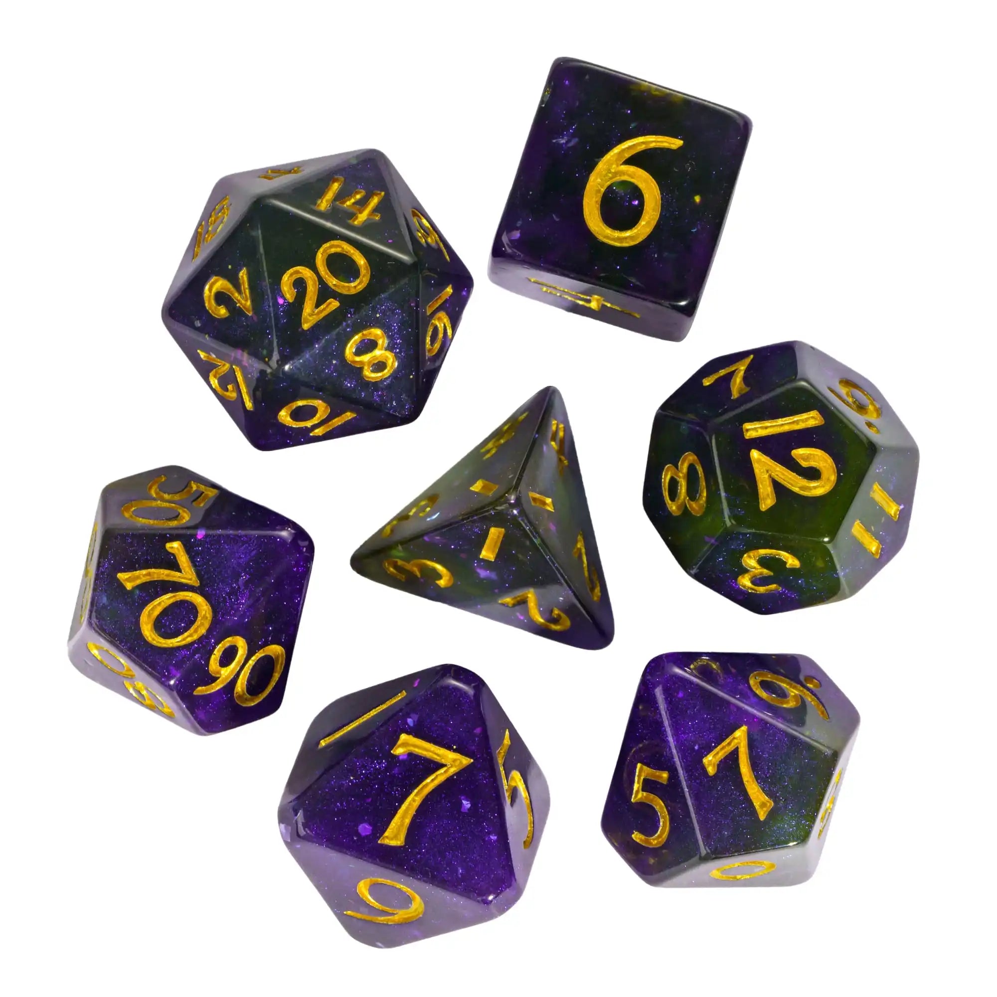 Cusdie Two-tone DND Dices 7 Resin Glitter D&D Dice D4 D6 D8 D10 D% D12 D20 Polyhedral Dice Set for Role Playing Board Games