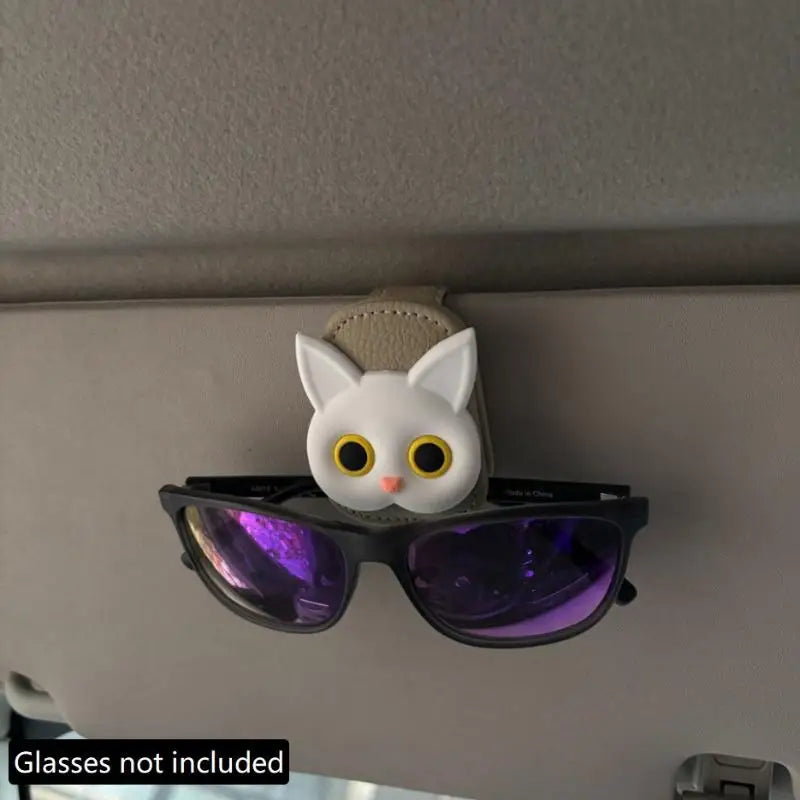 Cute Cat Magnetic Glasses Case for Car Sun Visor Holder Multi Function Auto Accessories for Women Girls