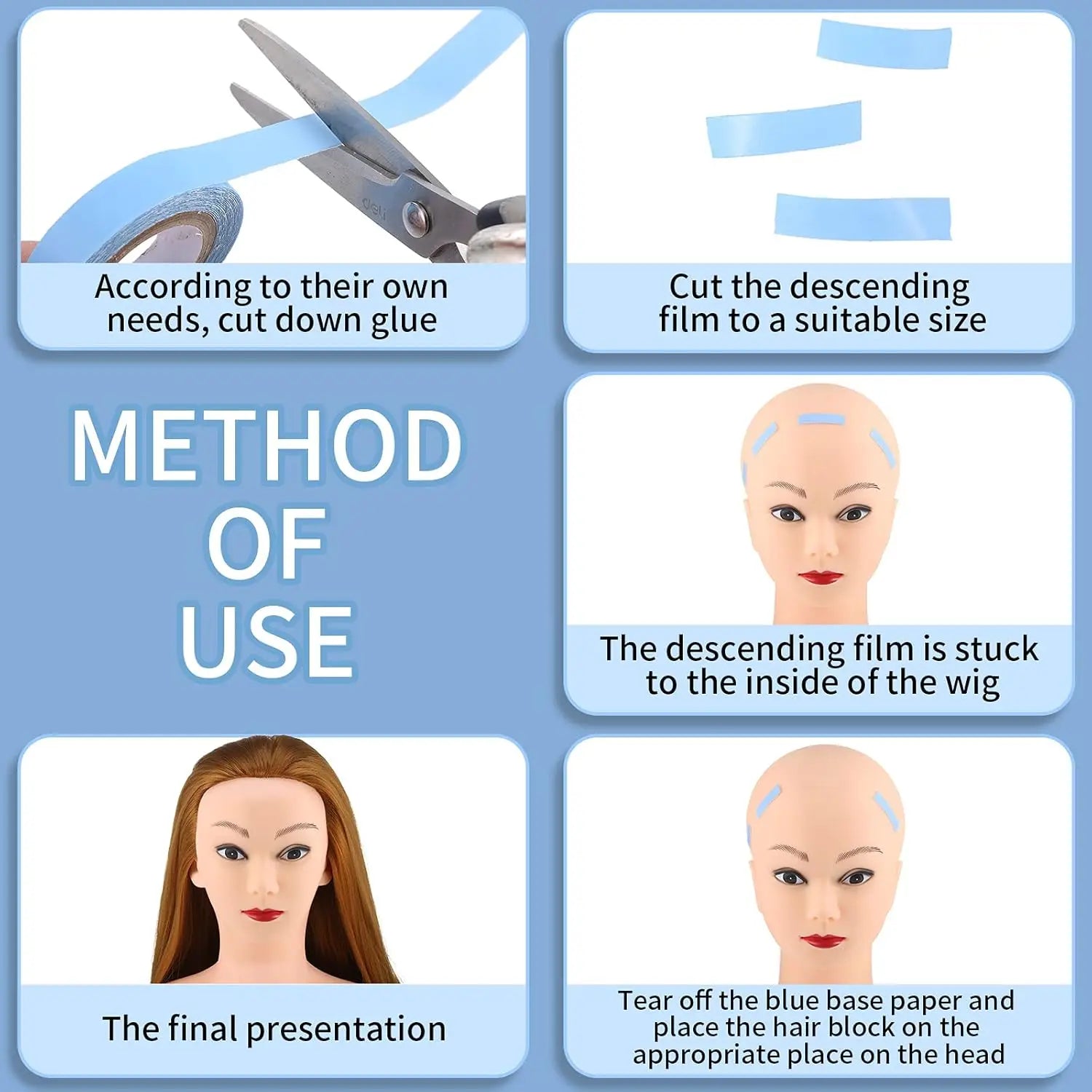 5PC Lace Front Support Wig Tape Double Sided Waterproof Super Hold Adhesive for Lace Front Wig Toupee,Hair Pieces,Hair Extension