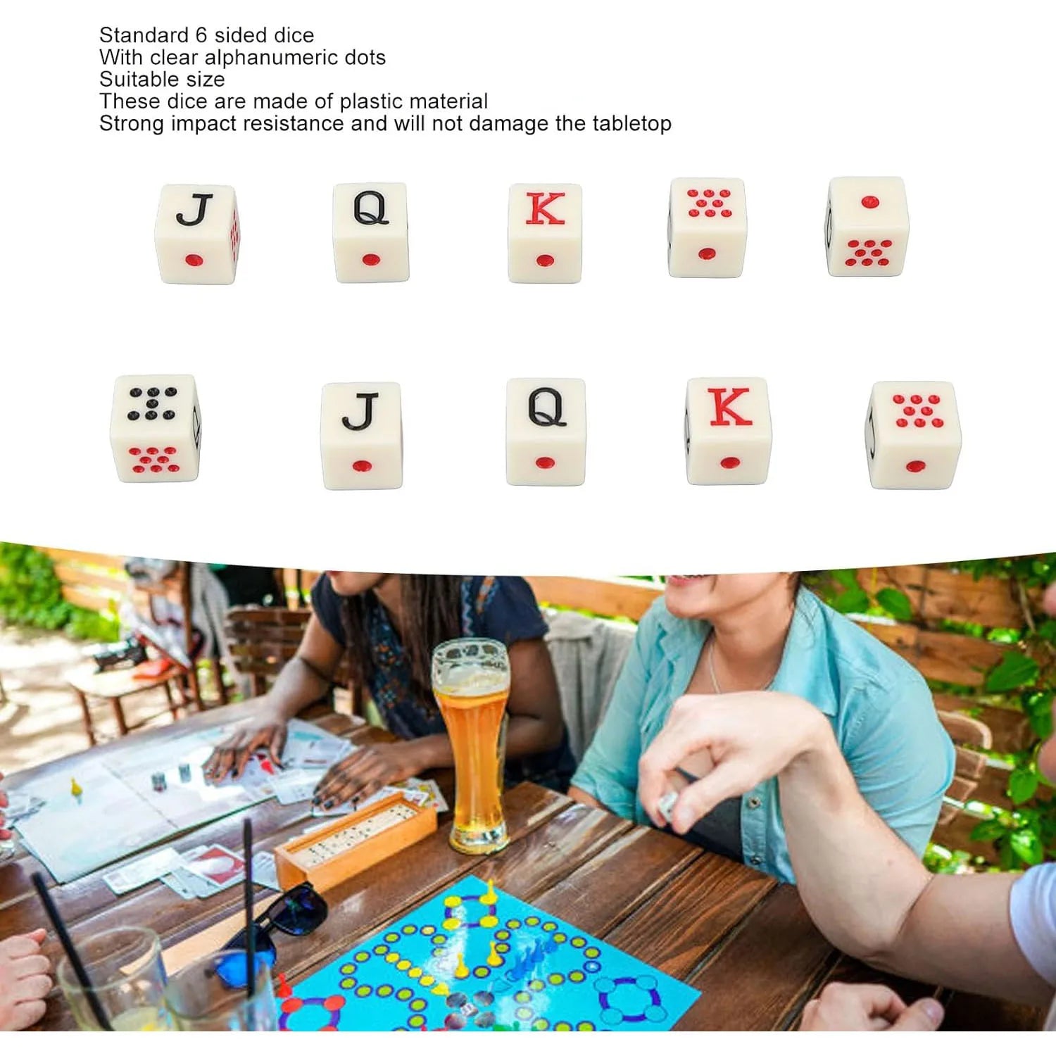 20Pcs/set 16mm Square Corner Teeth Yellow Acrylic Poker Dice JQK Dice Table Game Dice Spanish Dice