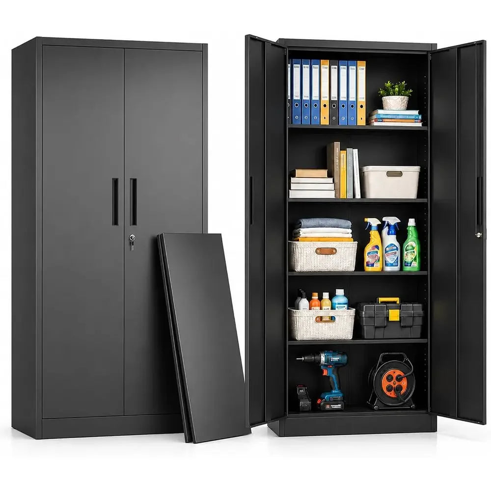 72 Tall Heavy-Duty Steel Lockable Storage Cabinet with 4 Adjustable Shelves for Garage, Office, or Workshop