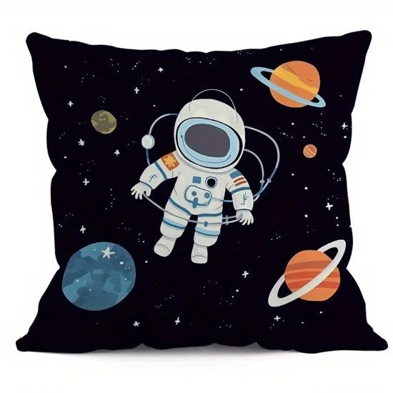 Astronaut & Rocket & Planets Double-sided Printed pillow cover Short plush Suitable living rooms bedrooms throw cushion cover