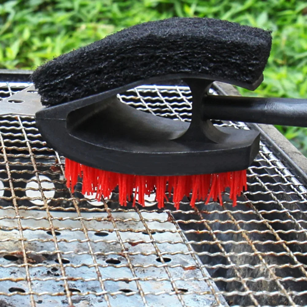 Long Handle Multifunctional Grill Cleaning Shovel Brush, Outdoor Grill BBQ Tools Nylon Cleaning Brush Double Sided Brush