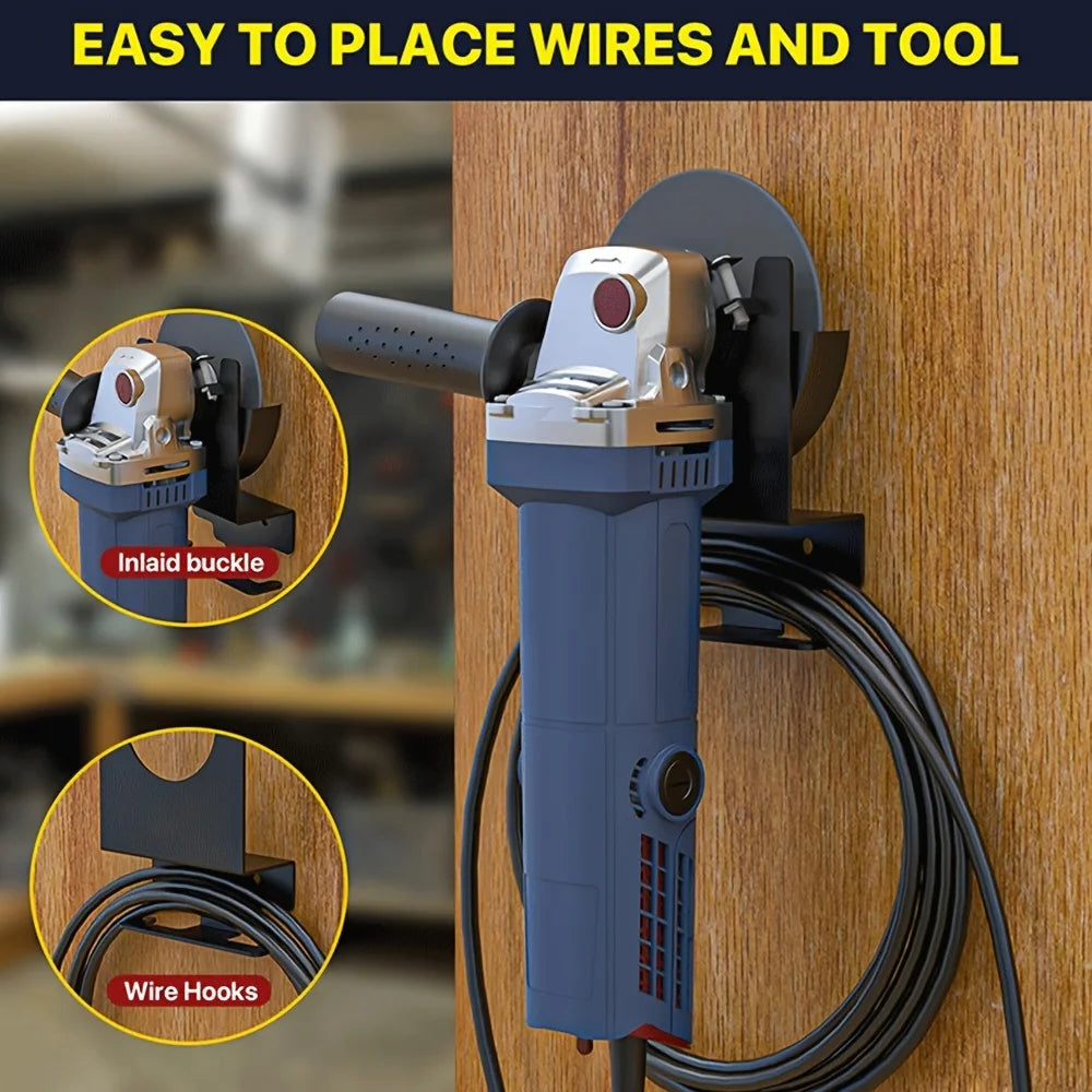 Wall Mount Angle Grinder Holder for 5 inch Grinder Polisher Heavy Duty Storage Rack with Cord Hook Garage Tool Hanger