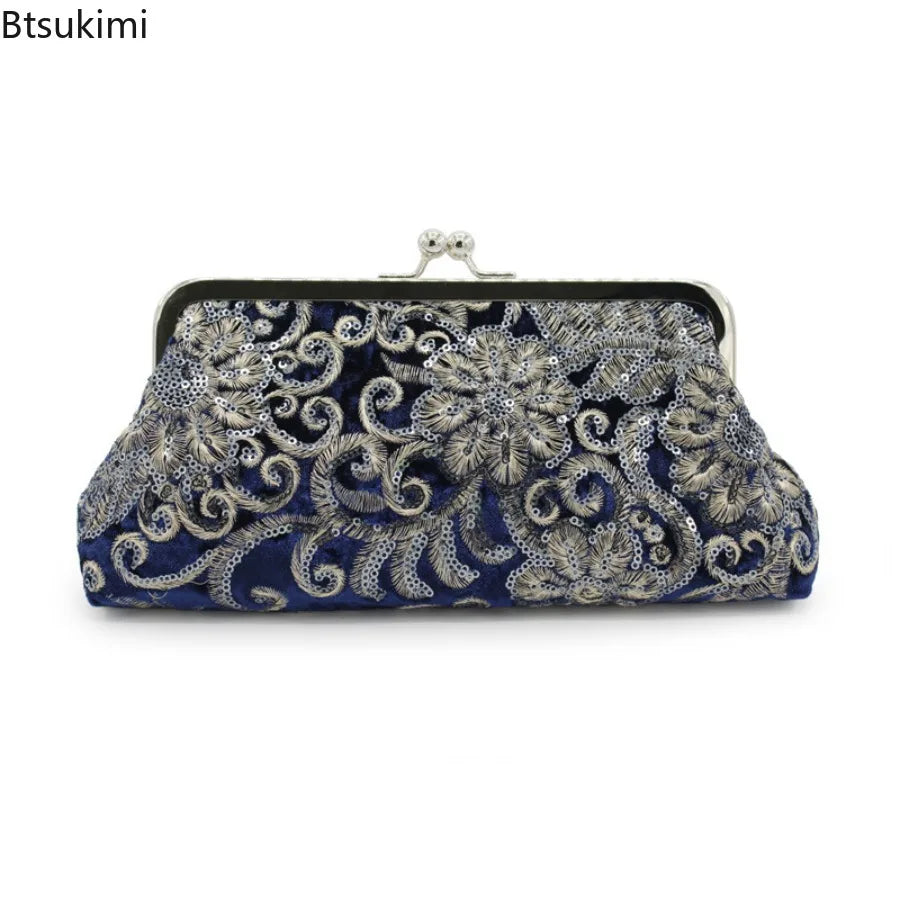 New Women's Velvet Cheongsam Bag Bridal Vintage Dinner Handbags Prom Cocktail Party Evening Bags Embroidered Chain Clutch Purses