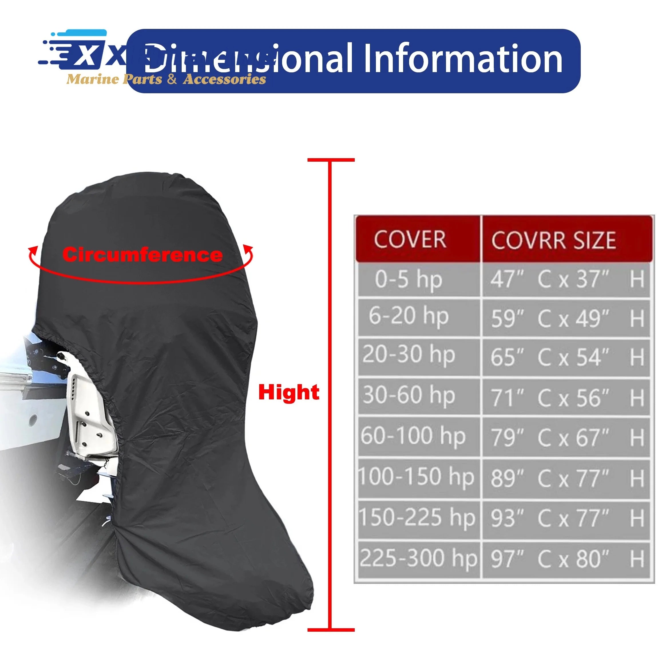Outboard Motor Cover for Mercury Yamaha Honda Suzuki Tohatsu Johnson Evinrude Most 30 35 40 45 50 55 60 HP Full Boat Engine