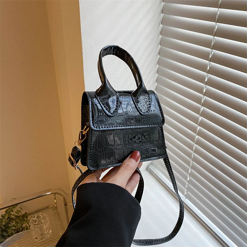 Fashionable Candy Color Stone Texture Shiny Mini Square Flip Crossbody Shoulder Bag Portable Lipstick Storage Pouch For Women Da