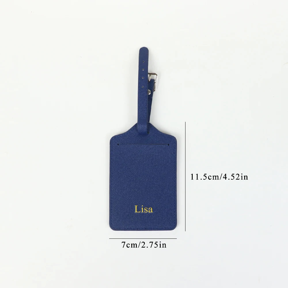 Customized name PU leather half-round luggage tag set with cross-patterned genuine leather travel case label pendant