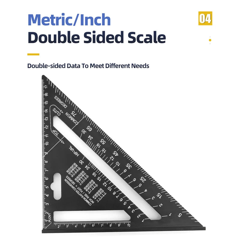 Angle Ruler 12 Inch Metric Imperial Aluminum Alloy Triangular Measuring Ruler Woodwork Triangle Angle Protractor Scriber