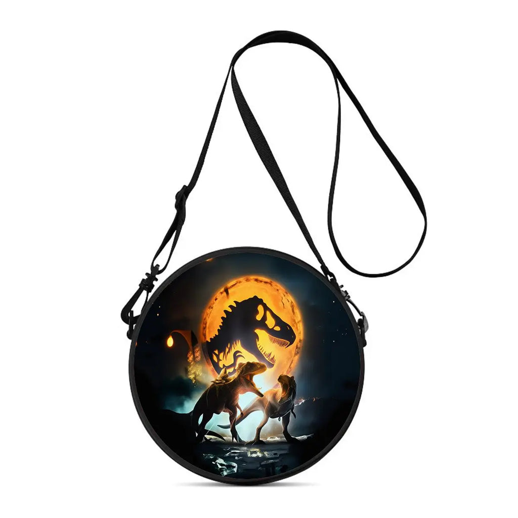 Dinosaur Print Round Shoulder Bag Casual Messenger Bag for Woman Best Gifts 2D Flat Casual Daily Crossbody Bag