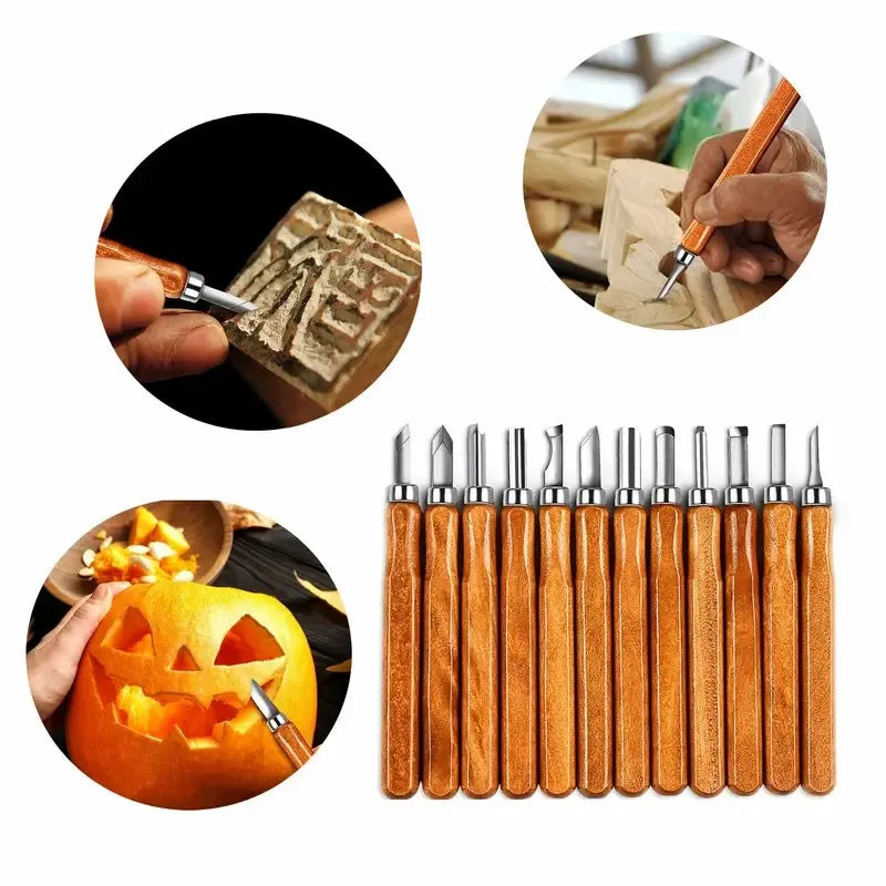 10/12 Piece Woodworking Carving Tools Set DIY Multifunctional Handmade Art Knife with Wooden Handle for Crafting