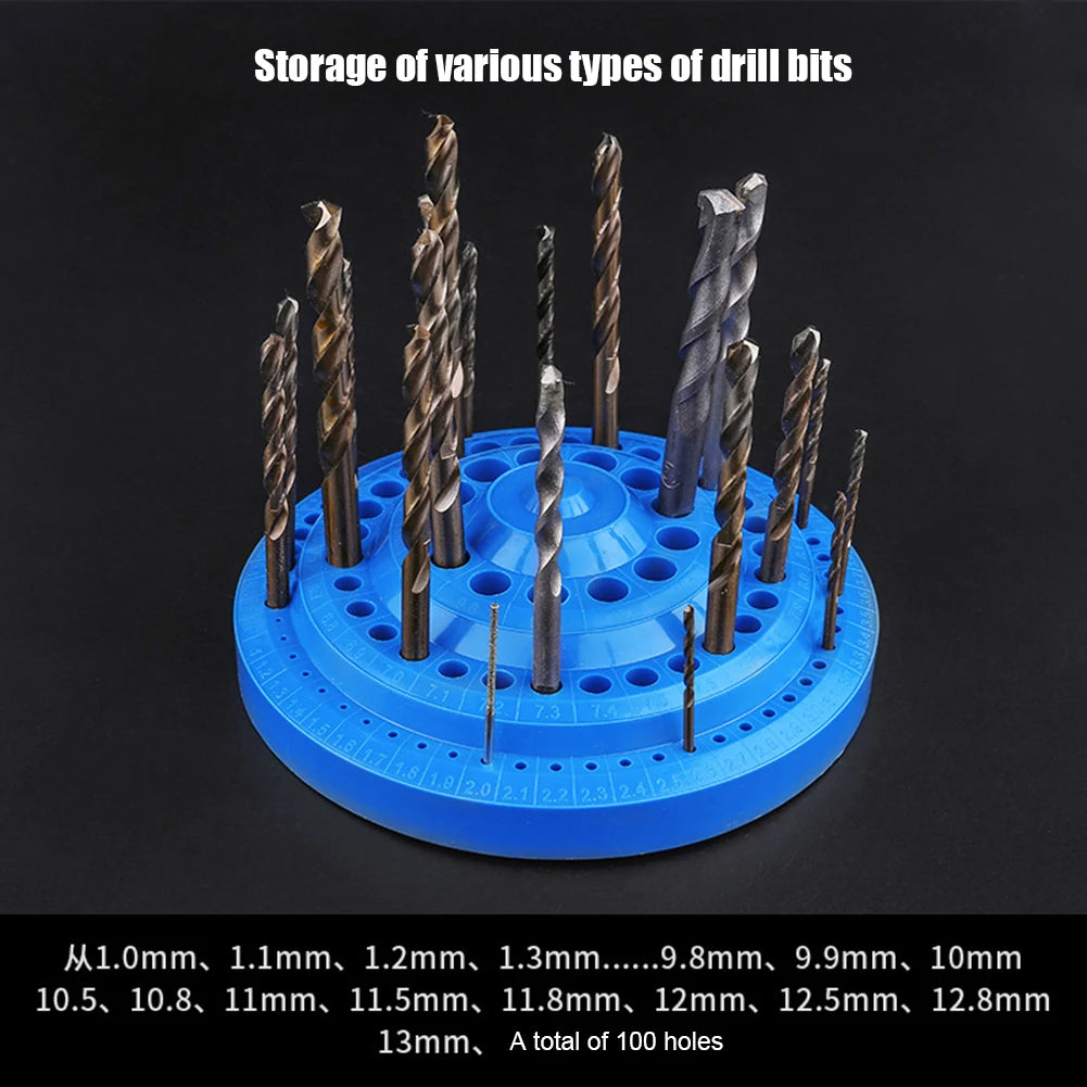 Hot 1pcs Round Shape Plastic Hard 100pcs 1-13mm Drill Bit Storage Case Stand Blue Hole Bore Plastic Organizer Container Box