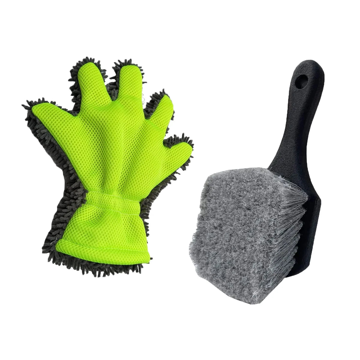 Car Wheel Cleaning Brush And Gloves Set Short Handle Tire Rim Washing Brush Uses For Vehicles Cleaning Maintain Accessories Auto