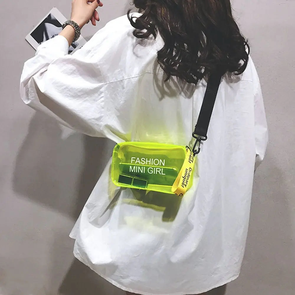 Transparent Laser Crossbody Bag for Women Candy Color Letter Fashion Mini Shoulder Messenger Bag PVC Jelly Small Tote Bag