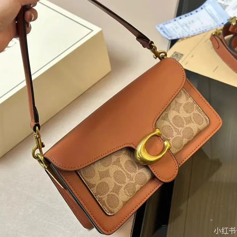 Luxury C Buckle Tabby Shoulder Bag Women Vintage Print Leather Underarm Bag 2 Removable Straps Crossbody Small Square Handbag La