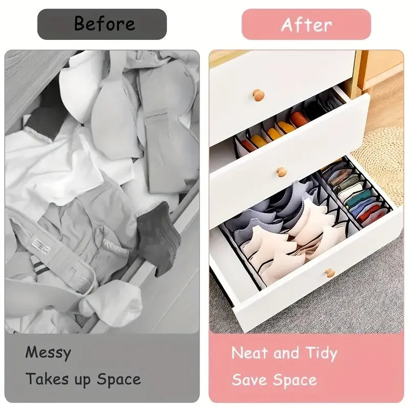 5-Pack Home Storage Boxes Foldable Plaid Underwear Combination Bags - Nylon Drawer Dividers for Socks, Panties and Underwear