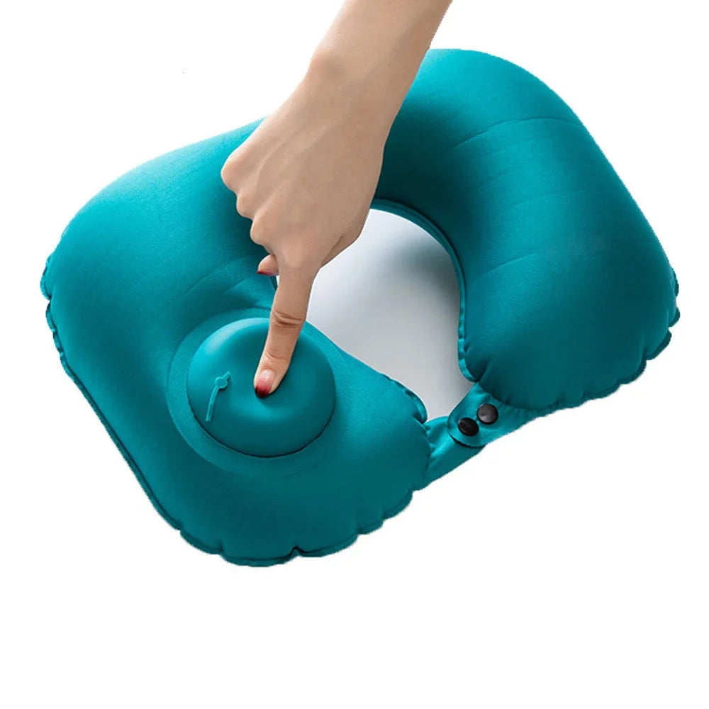 Press on Inflatable Pillow to Relax Neck Travel U-shaped Pillow Foldable and Portable with Leak Proof Device Ordinary U-shaped