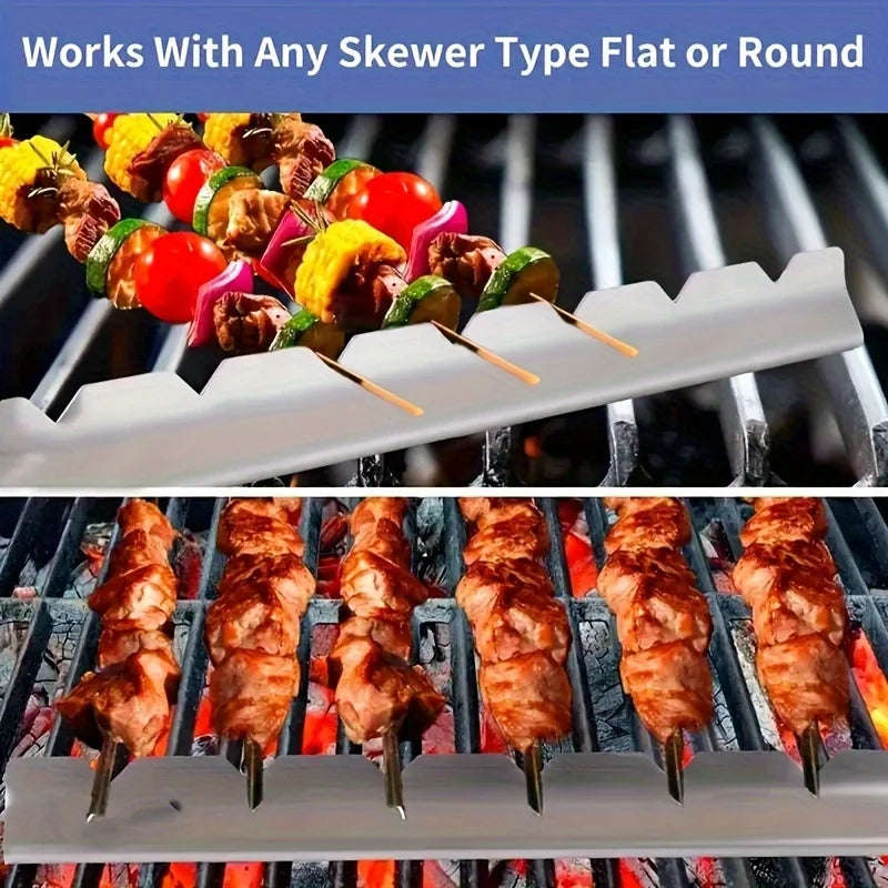 Multifunctional Stainless Steel Kebab Rack Barbecue Skewer Stand Warpresistant Kitchen EssentialSuitable Cooking Outdoor Use Cam