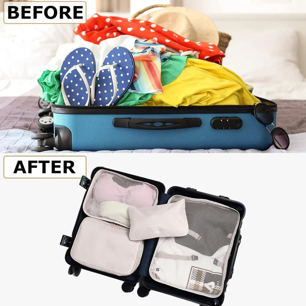 6pcs/Set Packing Cubes for Travel, Luggage Organizers with Shoe & Toiletry Bags, Lightweight Suitcase Organizer for Carry-On, Washable Laundry Bags