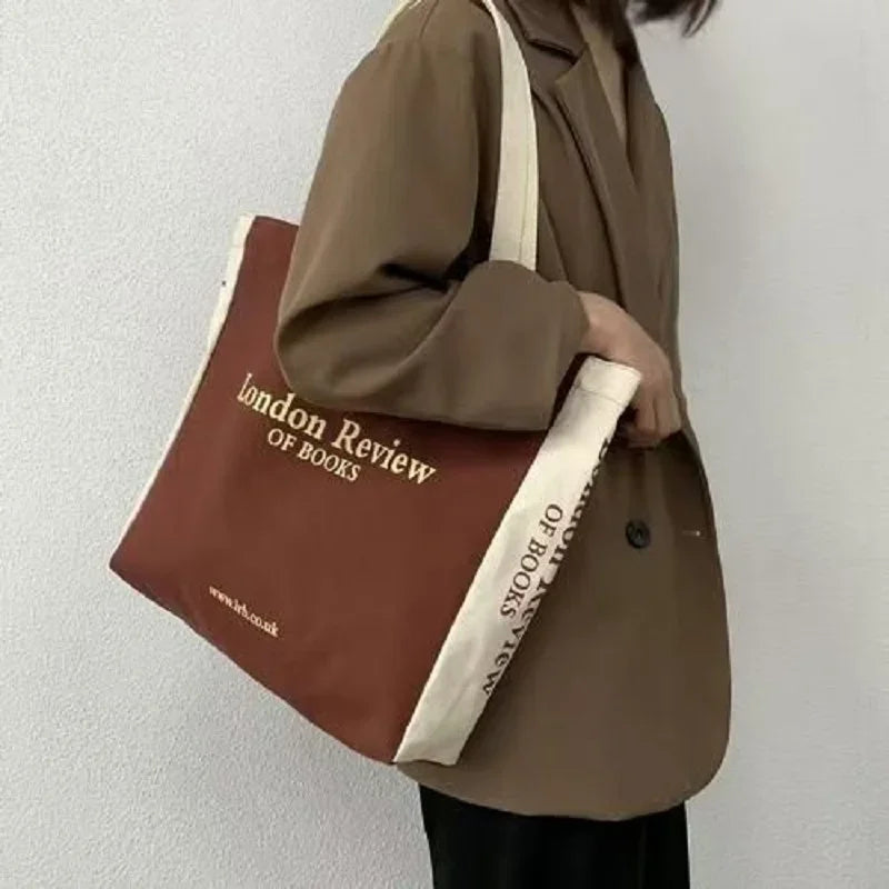 Women Canvas Shoulder Bag London Book Female Casual Tote Large Capacity Shopping Beach Rectangular College Square Bag University