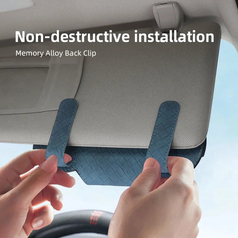 1Pc Woven Suede Car Sun Visor Sunglasses Holder for MG ZS EV HS EHS PHEV MG3 MG4 MG5 MG6 MG7 GT Dual Slot Eyeglass Storage Case