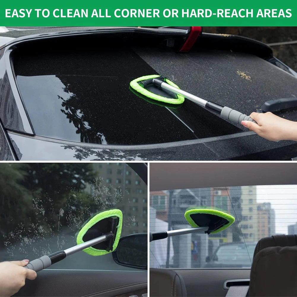 Car Windshield Cleaner with 2 Microfiber Pads Extendable Handle Car Cleaner Mop Washing Windshield Wiper Cleaning Brush Tool