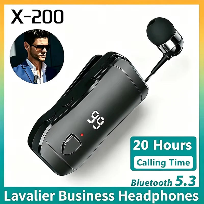 X200-NEW Lavalier Business Headphone Bluetooth 5.3 Talk/Music/exercise Time 20 Hours,LED Digital Display Wireless Earphones