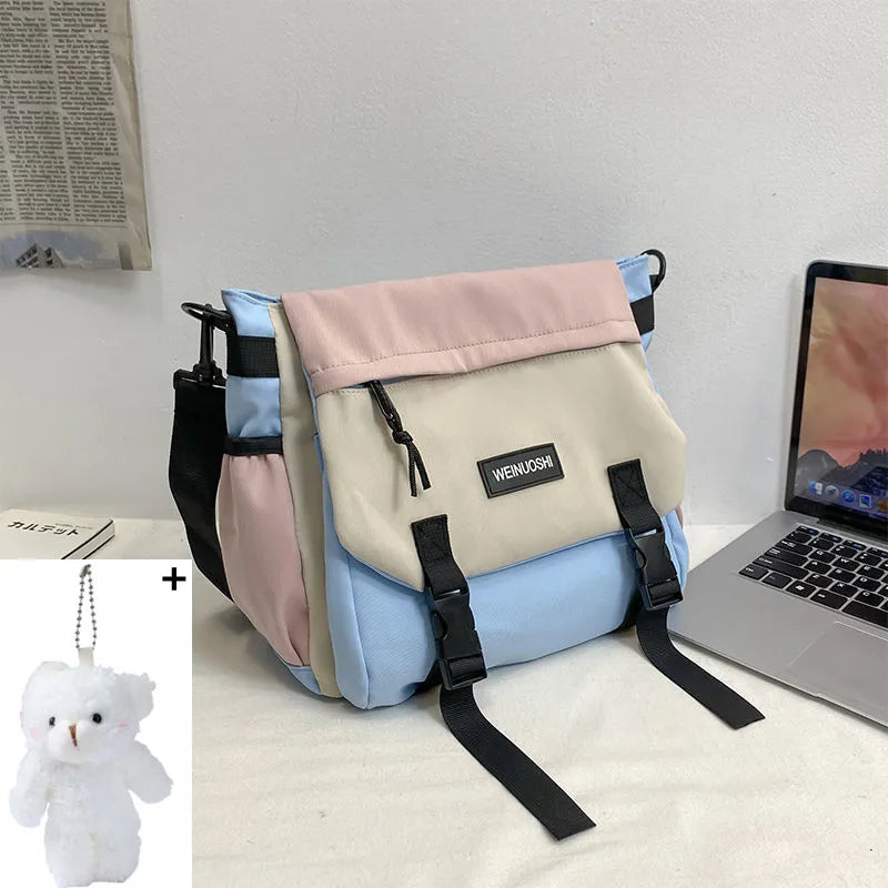 Japanese Simple Men Messenger Bag Korean Bag Student Nylon Waterproof Canvas Bag Tide Shoulder Crossbody Bags for Women Satchel