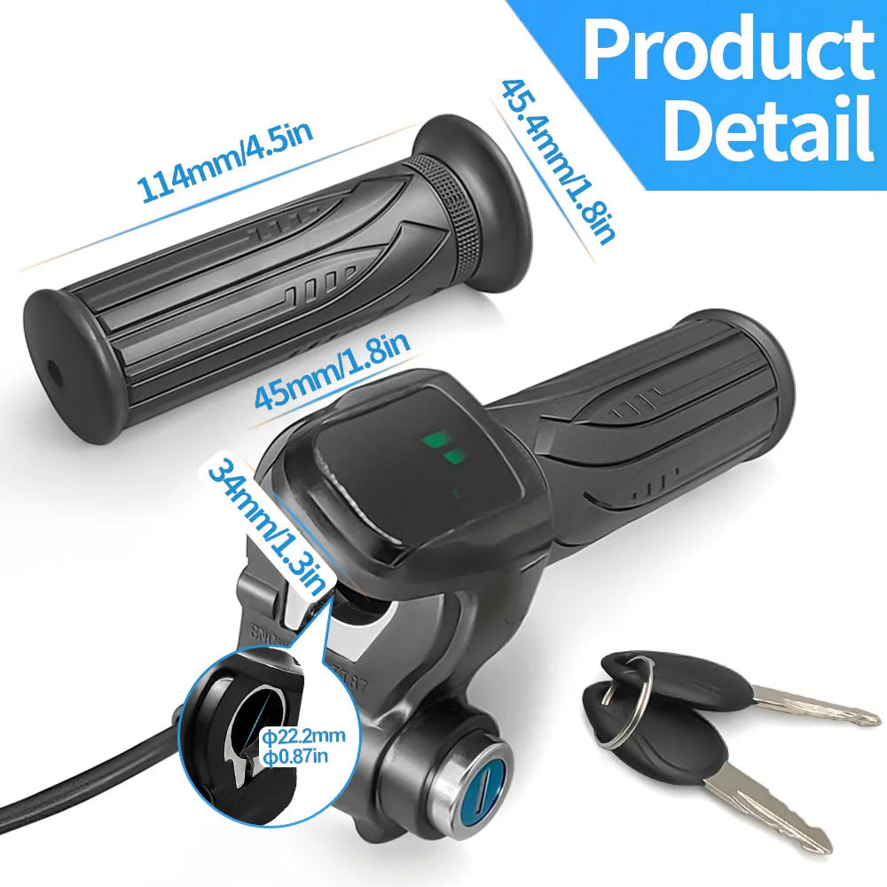 Electric Scooter Accelerator Electric Bicycle Throttle Handle with Lock Handle Electric Bicycle Battery Indicator Key LED Light