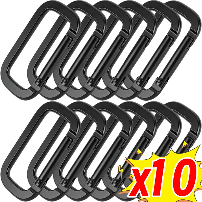 Square Carabiner Hook Aluminum Alloy Lightweight Camping Hiking Backpack Clip Keychain Gear Holder Black for Outdoor Travel