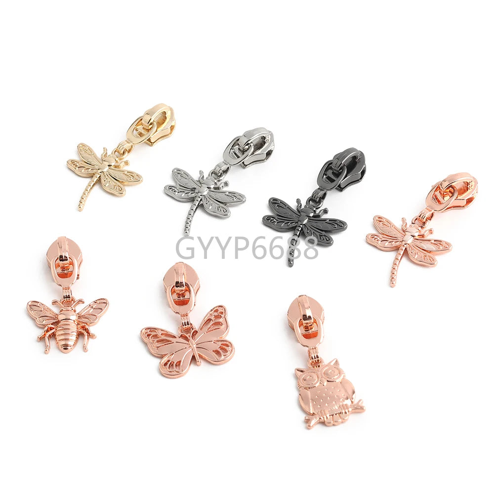 10/40/100PCS Owl/Dragonfly/Bee/Butterfly Shape 5# Nylon Zipper Sliders For Decorative Zipper Tab Bags Pocket Sewing Accessories