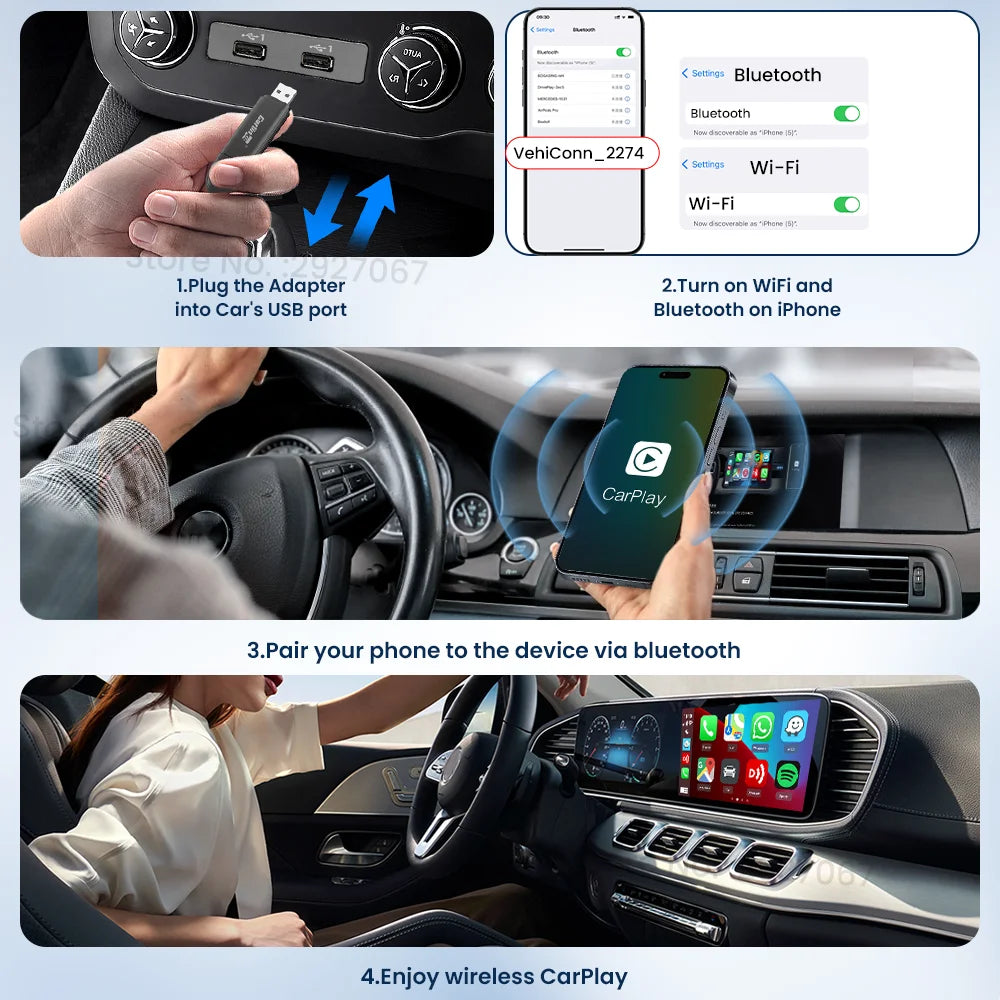 CarlinKit MINI 5.0 Pro Wireless CarPlay Adapter Plug & Play Smart CarPlay Box USB Dongle for OEM Car WiFi Bluetooth Auto Connect