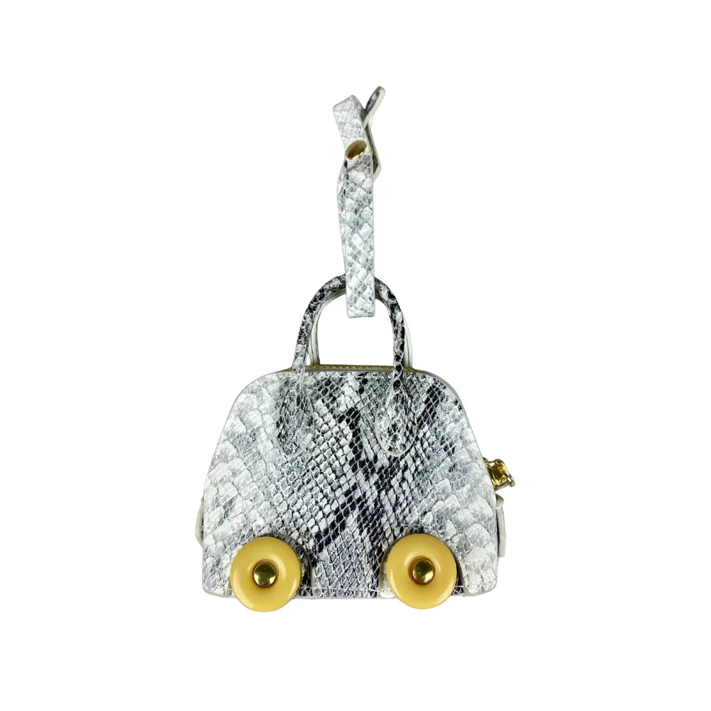 Leather Snake-Embossed Mini Bag-Earphones & Lipstick Pouch with Contrast Color Wheels-PU Leather-Bag Charm-Ideal Gift For Women