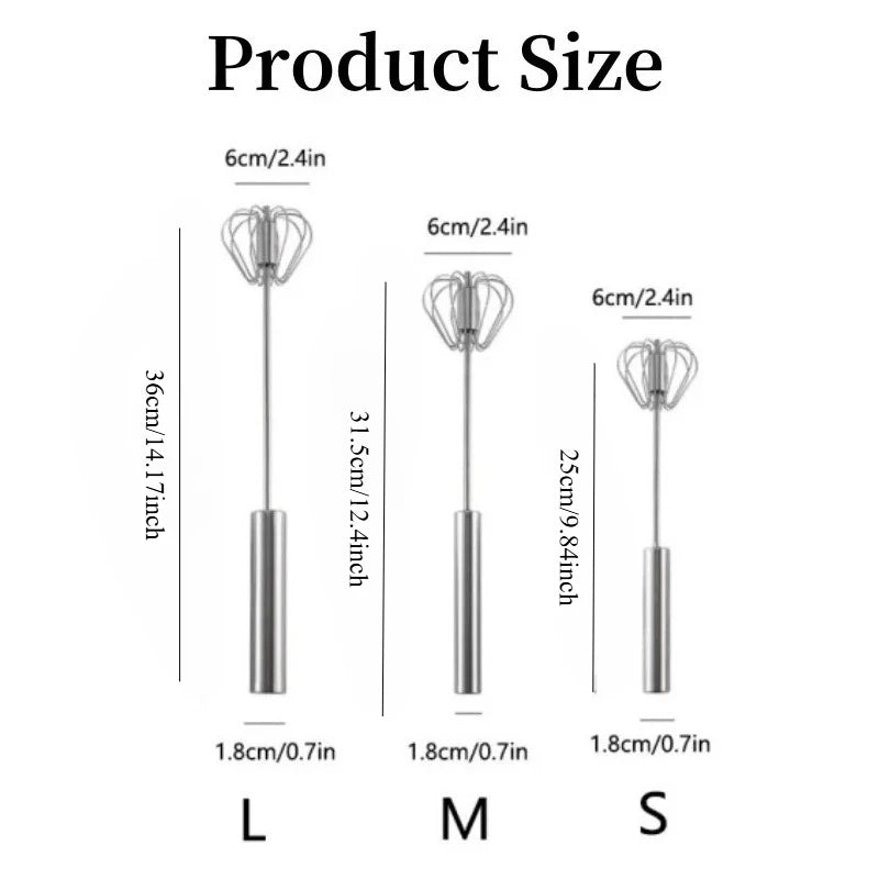 1/3PC Semi Automatic Egg Beater Stainless Steel Semi-Automatic Mixer for Effortless Egg Cream Mixing Stirring Kitchen Tool